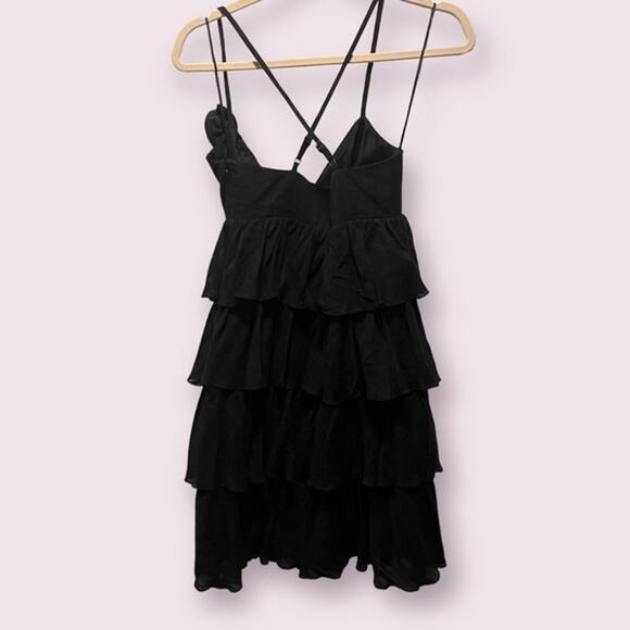 Trina Turk Black Ruffle Tiered Spaghetti Strap Criss Cross Dress Size 2 - Picture 2 of 6